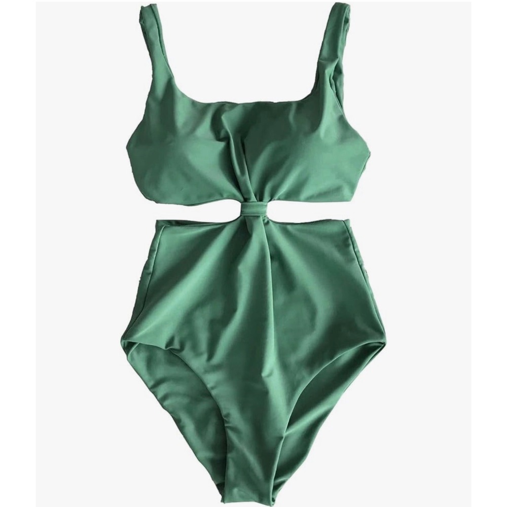 Cupshe One Piece Swimsuit Green Side Cutout High Waist Padded cup Monokini
Med